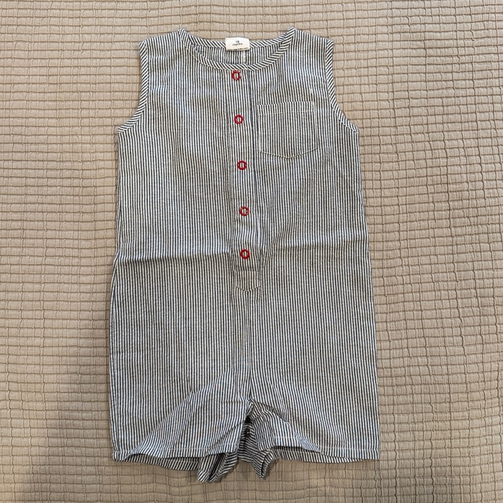 Egg Baby Seersucker Sleeveless Romper - 18 Months
